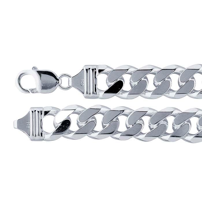 Sterling sølv 13,3 mm skråkantet curb-kjede armbånd