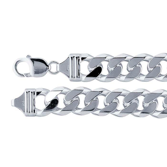 Pulsera de cadena curb biselada de plata de ley de 13.3 mm