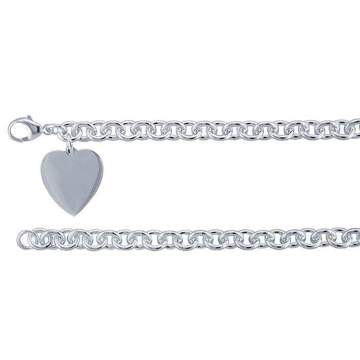 Sterling Silver Cable Chain Bracelet with Heart Plaque