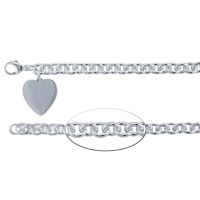 Sterling Silver Cable Chain Bracelet with Heart Plaque