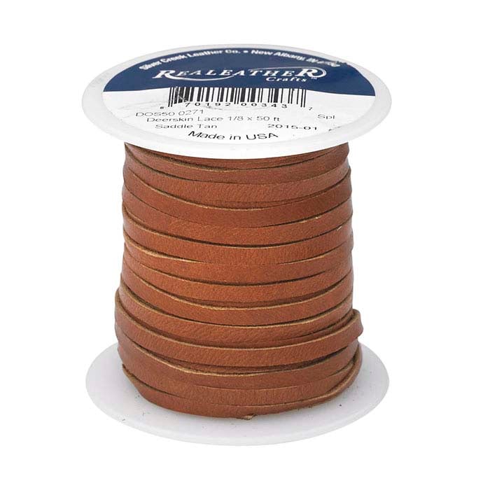 Плоский шнур из кожи оленя цвета седельного загара 3,17 мм, катушка 15,24 м