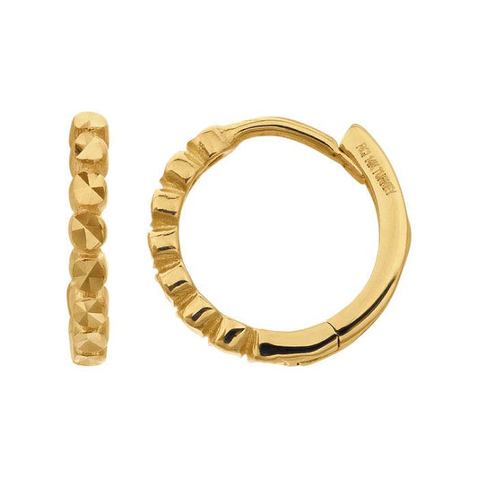 14K Geelgouden Diamantgeslepen Bead Huggie Oorringen