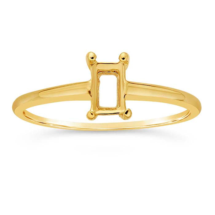 14 Karat Gelbgold, 6 x 4 mm, Smaragdschliff, Korbringfassung