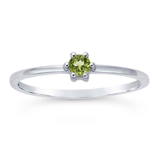 Anillo de Oro Blanco 14K con Peridoto Redondo de 3 mm