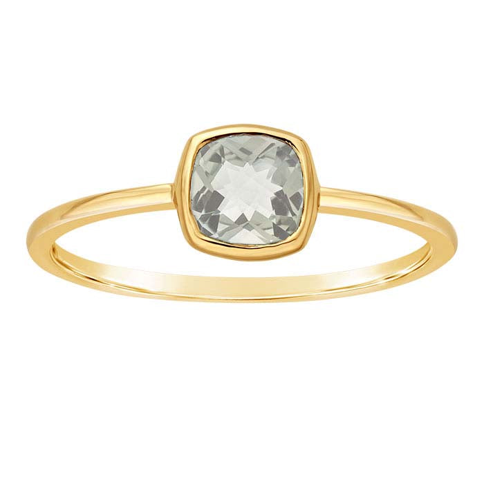 Bague en or jaune 14 carats, 5 mm, coussin, améthyste vert clair sertie