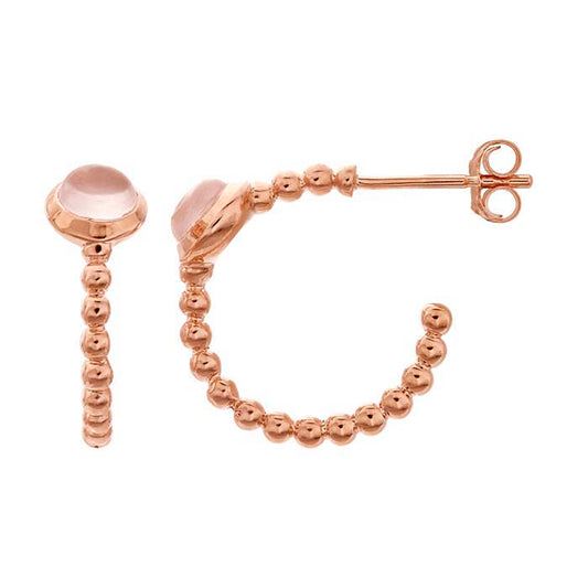 Kolczyki w kształcie półkola z drutu z koralikami z różowego kwarcu w oprawie z różowego złota 14K