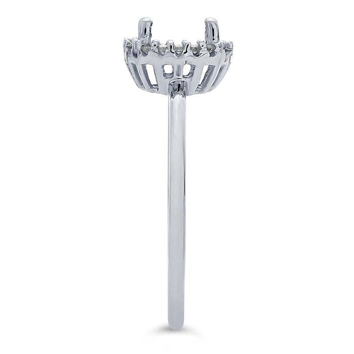 14K White Gold Cushion Semi-Mount Halo Engagement Ring Mounting