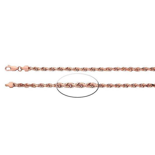 Pulsera de cuerda con corte diamante en oro rosa de 14K