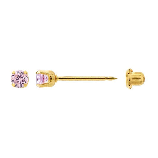 Inverness® Stainless Steel Yellow Gold-Plated Piercing Earring, Pink CZ-Set