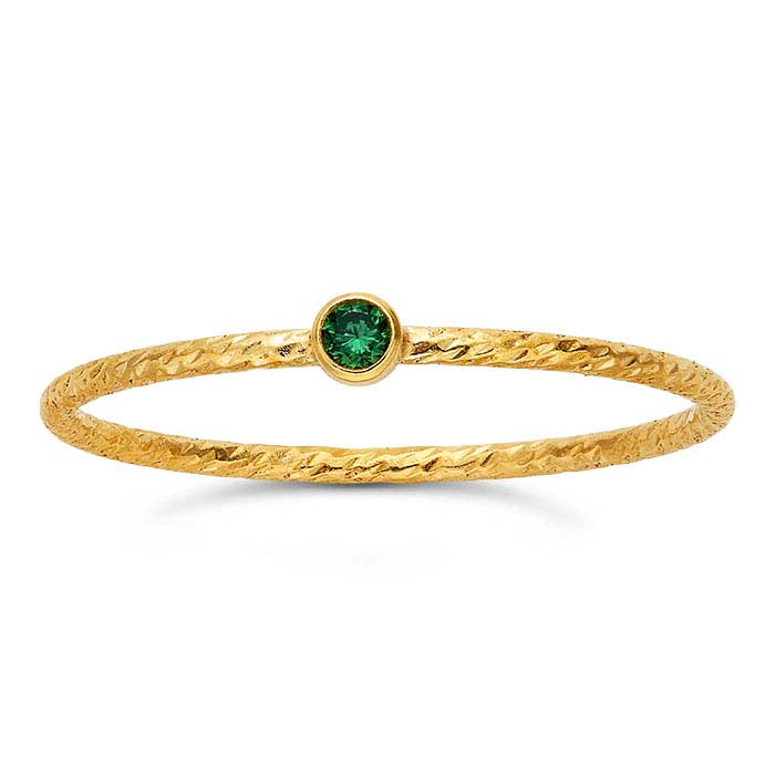 14/20 Keltakultainen täytetty vihreällä CZ-kivellä koristeltu kimaltava sormus