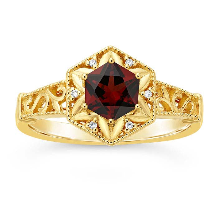 14K黄色黄金5毫米六角形刻面戒指镶座