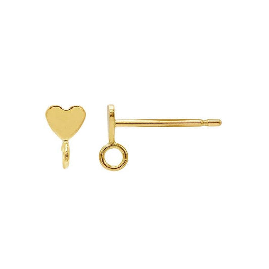 14K Yellow Gold Tiny Heart Post Earring with Ring