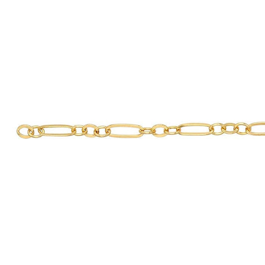 14K Gelbgold Flache Oval Lange & Kurze Kette, Pro Fuß