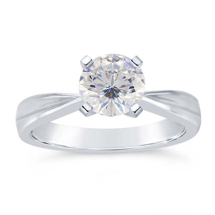 14K White Gold Round Tapered Engagement Ring Mounting