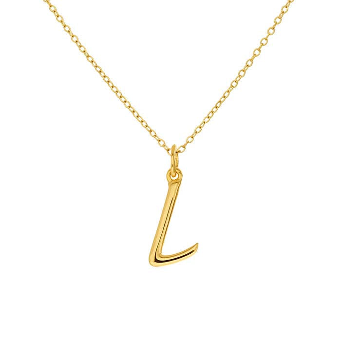 قلادة حروف الأبجدية من الذهب الأصفر عيار 14 قيراط، L