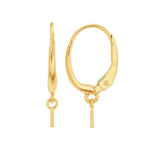 Montaż do kolczyków z zapięciem dźwigniowym z perłą, złoto żółte 14K