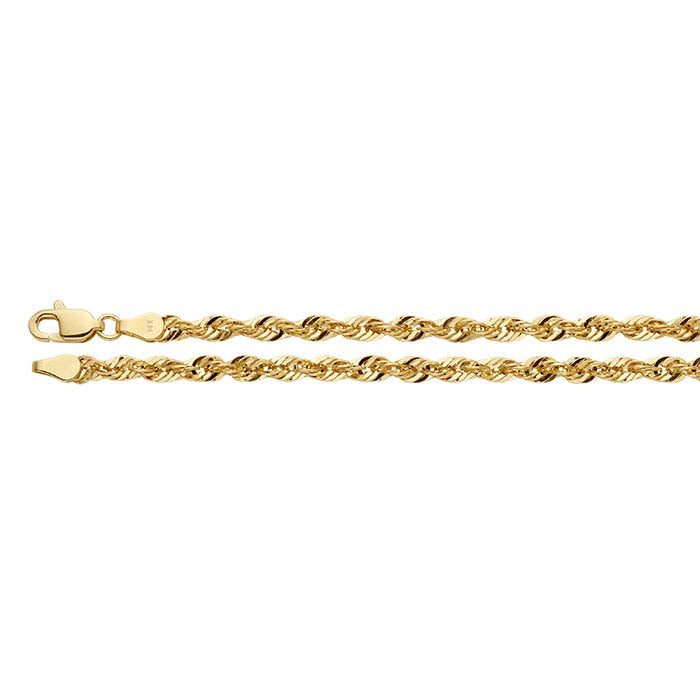 14K Yellow Gold Diamond-Cut Hollow French Rope Chain