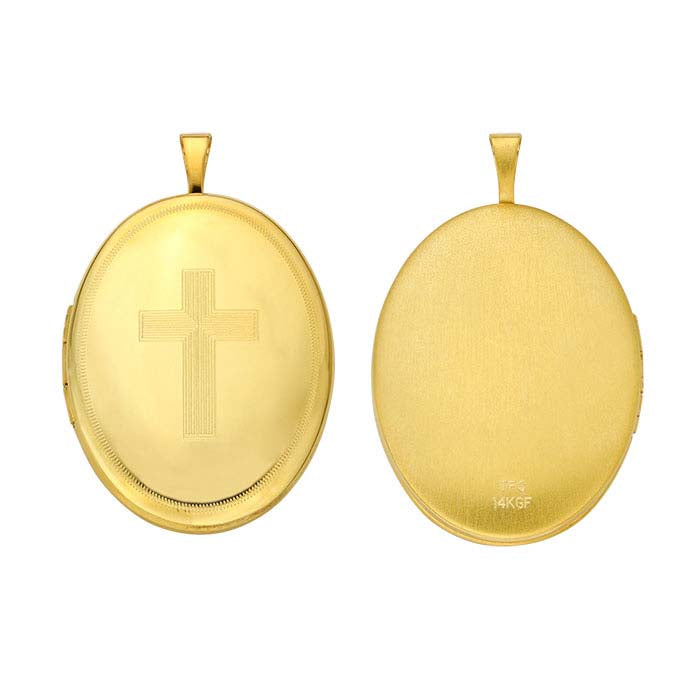 14/20 Yellow Gold-Filled Oval Cross Locket Pendant
