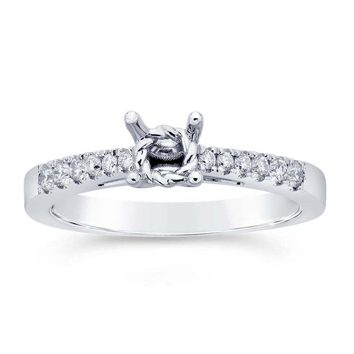 14 Karat Weißgold, 4,6 mm, rund, Halbfassung für Verlobungsringe