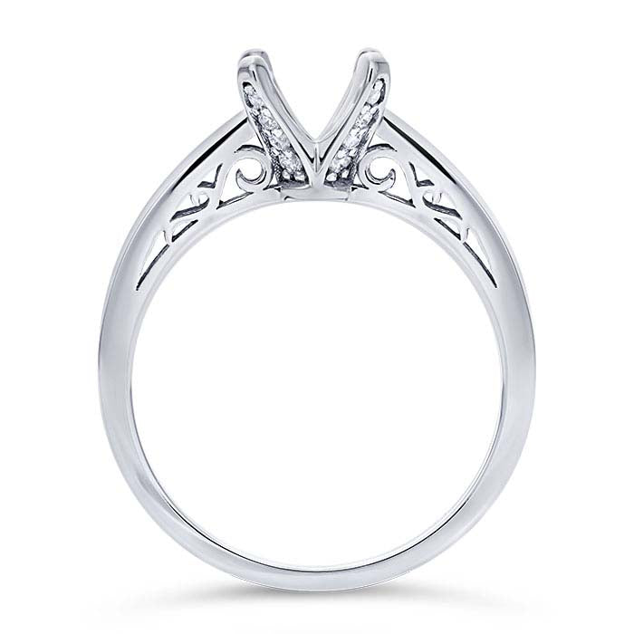 14K White Gold Round Semi-Mount Engagement Ring Mounting