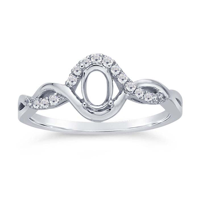 14K White Gold x Oval Semi-Mount Engagement Ring Mounting