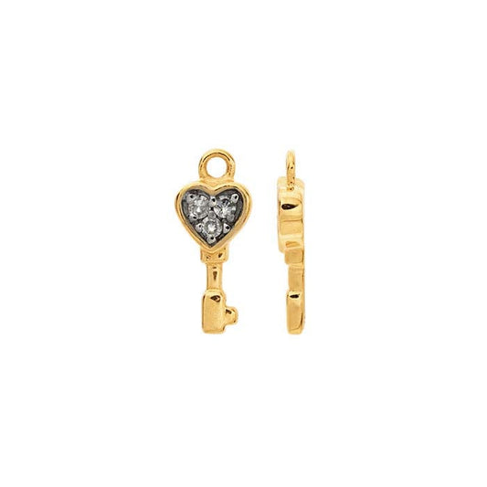 Componente chiave a forma di cuore in oro giallo 14K con diamanti incastonati