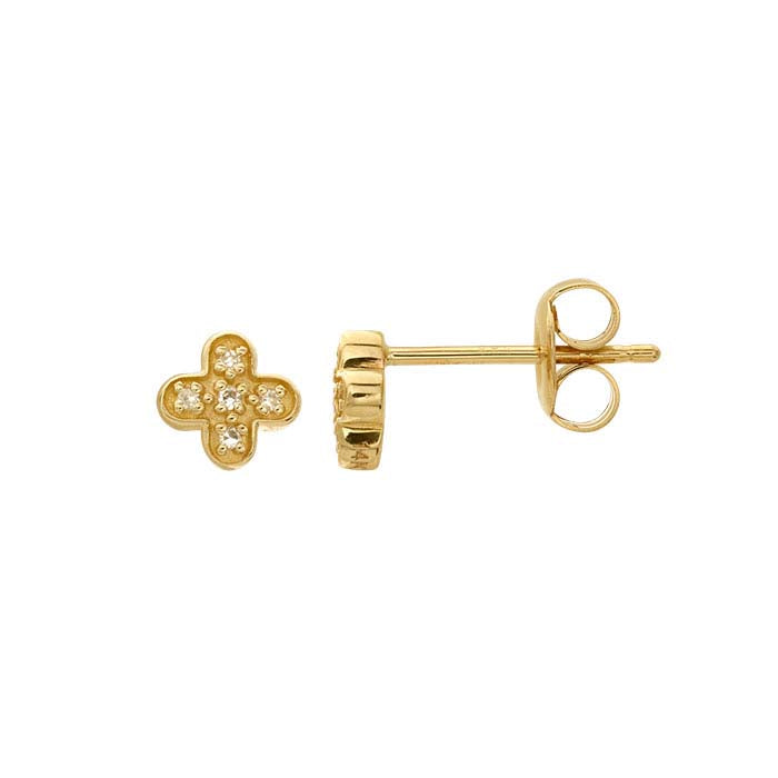 14K Yellow Gold Diamond-Set Rounded Cross Earrings