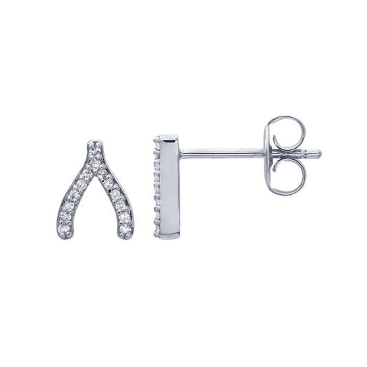 14K White Gold Diamond-Set Horseshoe Earrings