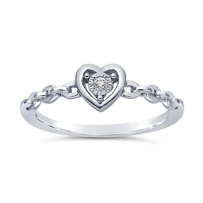 14K White Gold Diamond-Set Heart Ring
