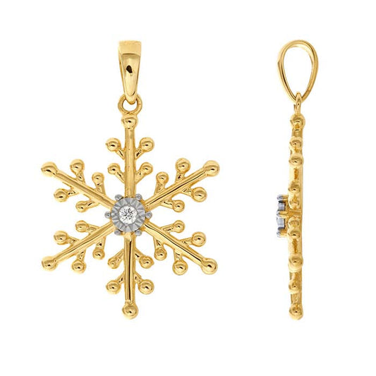 10K Yellow Gold Diamond-Set Snowflake Pendant