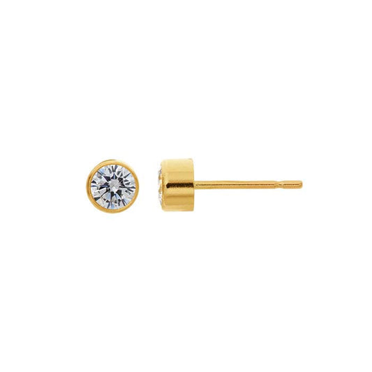 14K Yellow Gold White CZ-Set Post Earring