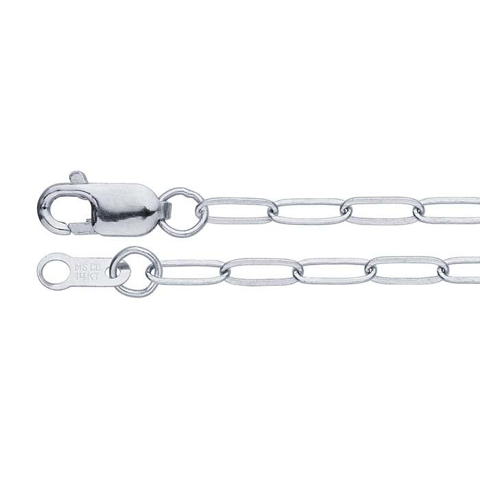 14K White Gold Flat Elongated Oval Cable Chain
