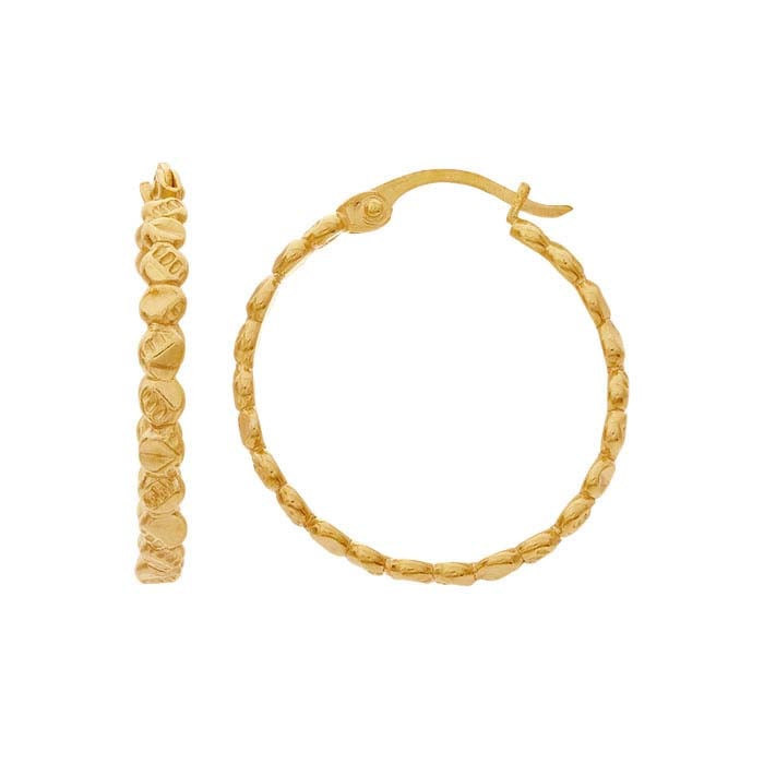 14/20 Yellow Gold-Filled Flat Beaded Hoop Earrings