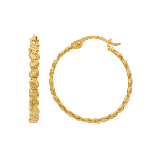 14/20 Yellow Gold-Filled Flat Beaded Hoop Earrings