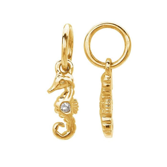 تعليقة حصان البحر مرصعة بالألماس من الذهب الأصفر عيار 14 قيراط