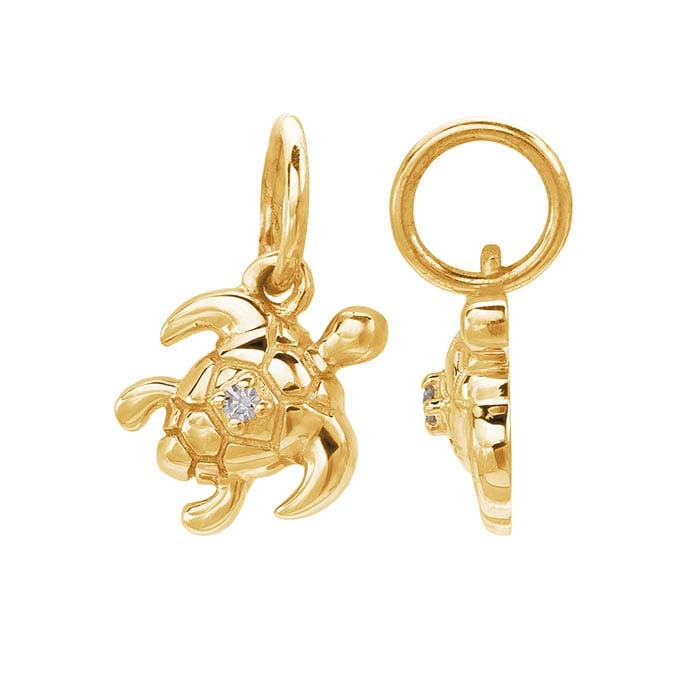 Zawieszka w kształcie żółwia z diamentami, 14-karatowe żółte złoto