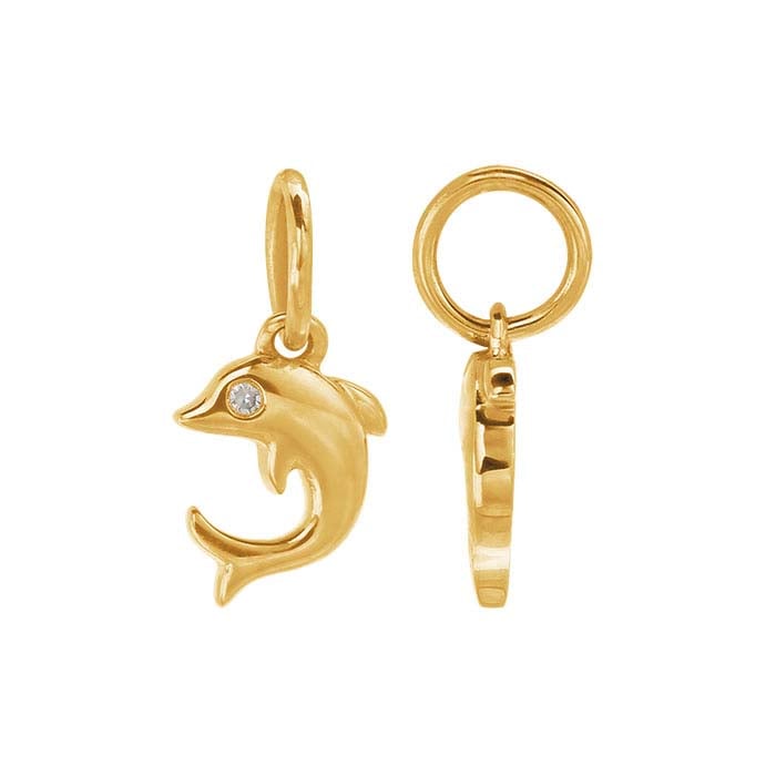 تعليقة دولفين مرصعة بالألماس من الذهب الأصفر عيار 14 قيراط