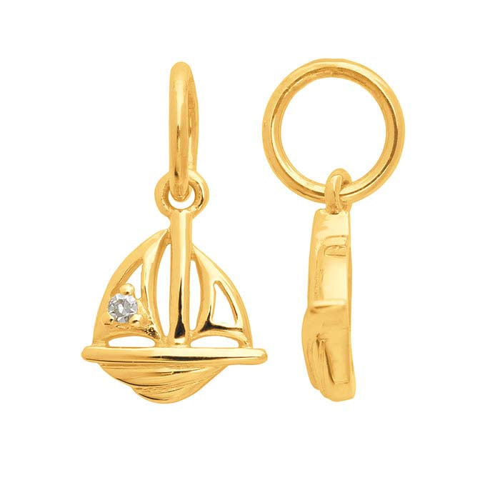 14K Yellow Gold Diamond-Set Sail Boat Charm