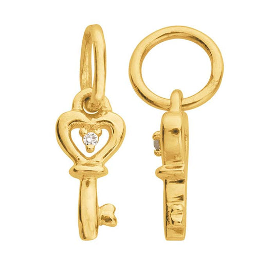 قلادة مفتاح على شكل قلب مرصعة بالألماس من الذهب الأصفر عيار 14 قيراط