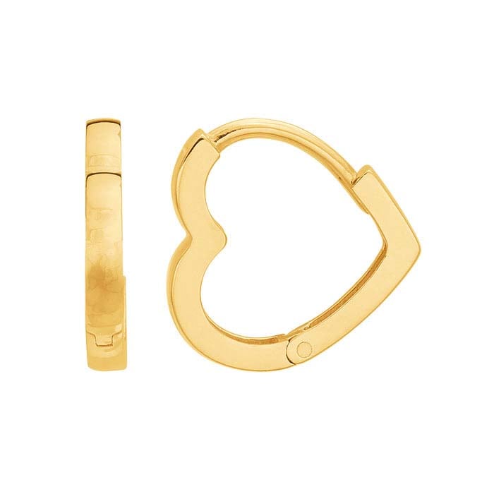 14K Yellow Gold Heart Huggie Hoop Earring