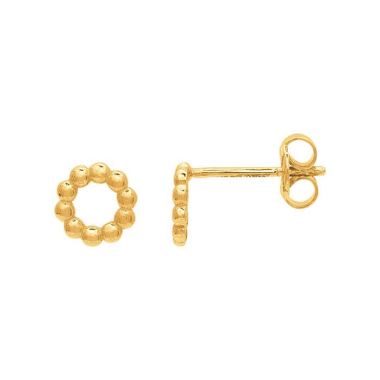 14K Yellow Gold Beaded Circle Post Earring