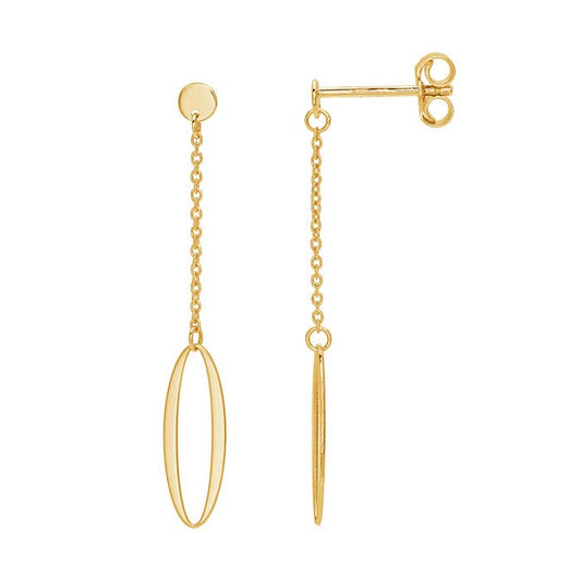 14K Yellow Gold Oval Chain Drop Post Earring