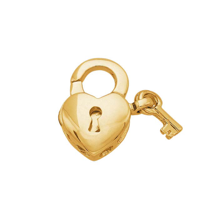 14K Yellow Gold Heart with Key Lobster Clasp