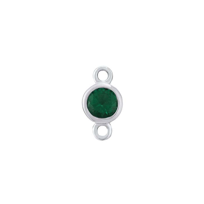 14K White Gold 3mm Lab-Grown Emerald-Set Link Component