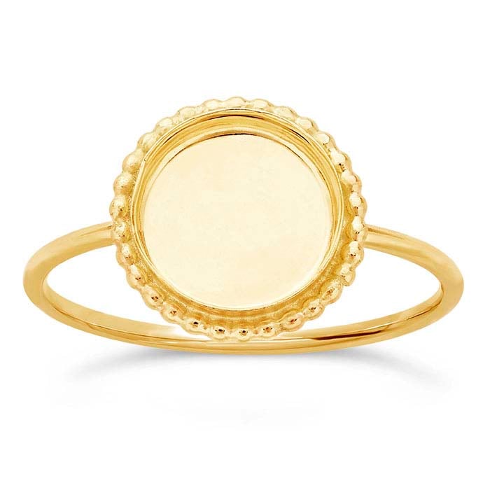 14/20 Yellow Gold-Filled Beaded Round Cabochon Ring Mounting