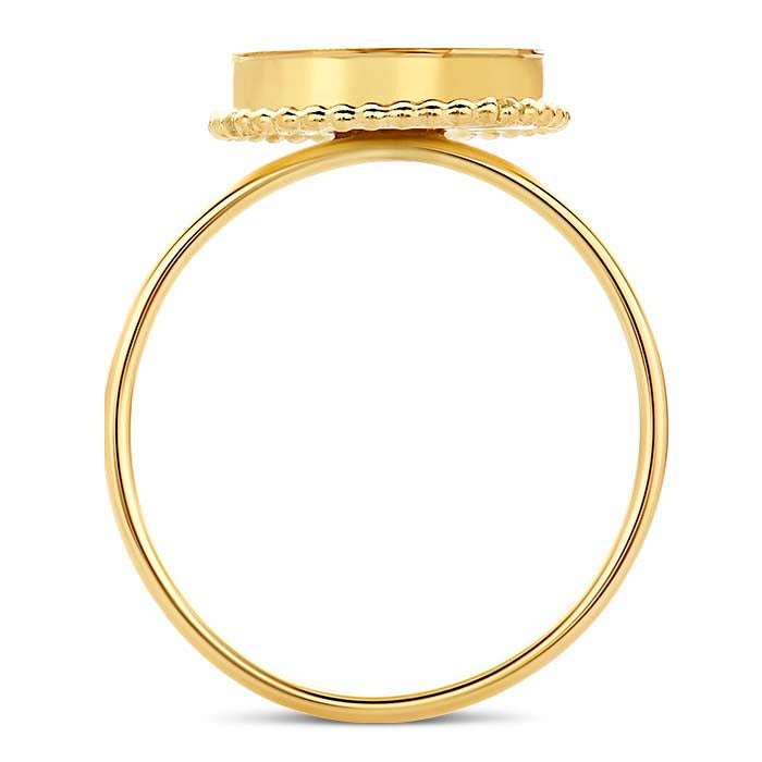 14/20 geltono aukso užpildyta 10 mm karoliukais puošta apvali kabochono žiedo pagrindas