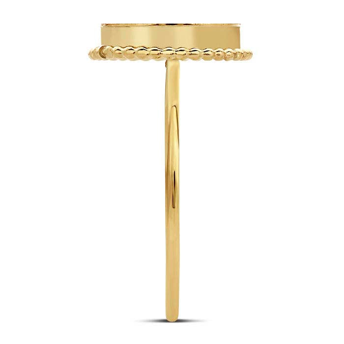 14/20 geltono aukso užpildyta 10 mm karoliukais puošta apvali kabochono žiedo pagrindas