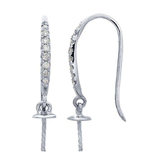 14K White Gold Diamond-Set Ear Wire with Pearl Peg