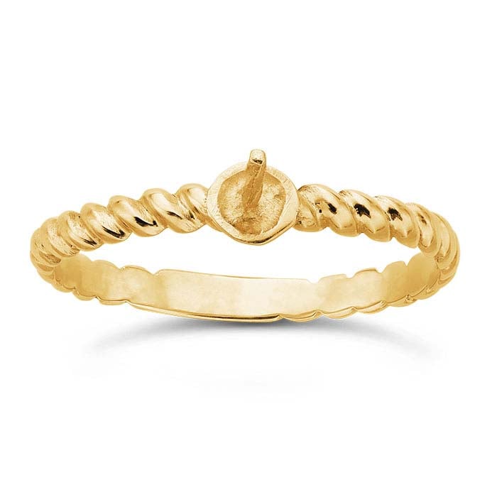 14K黄色黄金扭转带珍珠戒指镶嵌