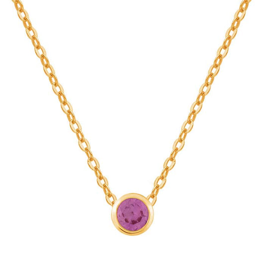 Pingente em Ouro Amarelo 14K com Safira Rosa Sintética de 3mm